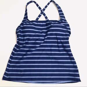 ECO BEACH blue stripped swim square top tankini swimsuit top -S